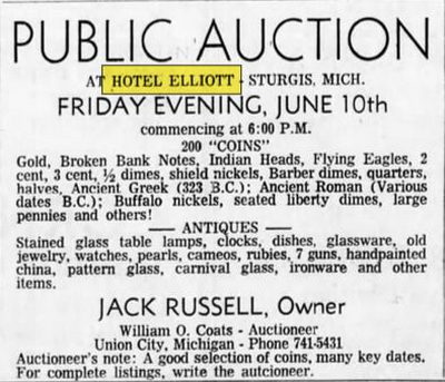 Hotel Elliott - June 1966 Auction Notice